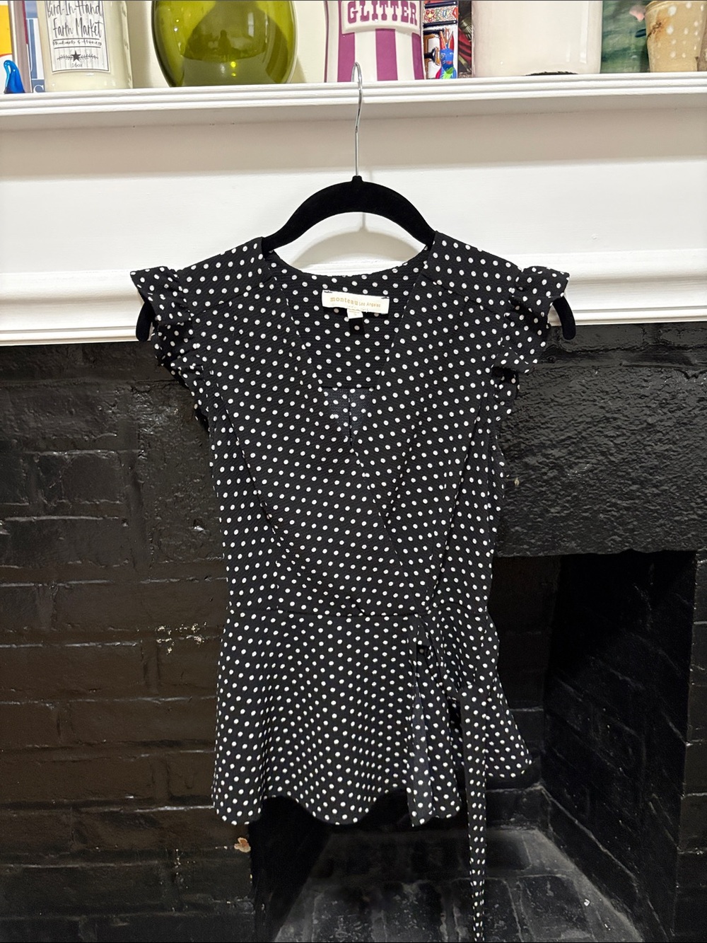 Monteau Black Polka Dot Wrap Top